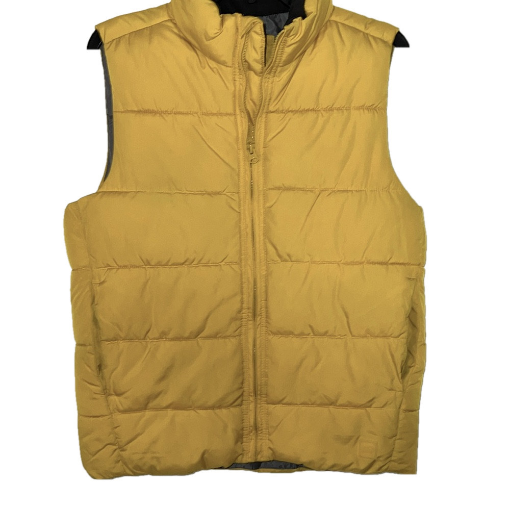 Gap Kids Puffy Vest, SZ XXL Reg, PTP 21”, Length 25”, Yellow, gray, Pockets (T6)